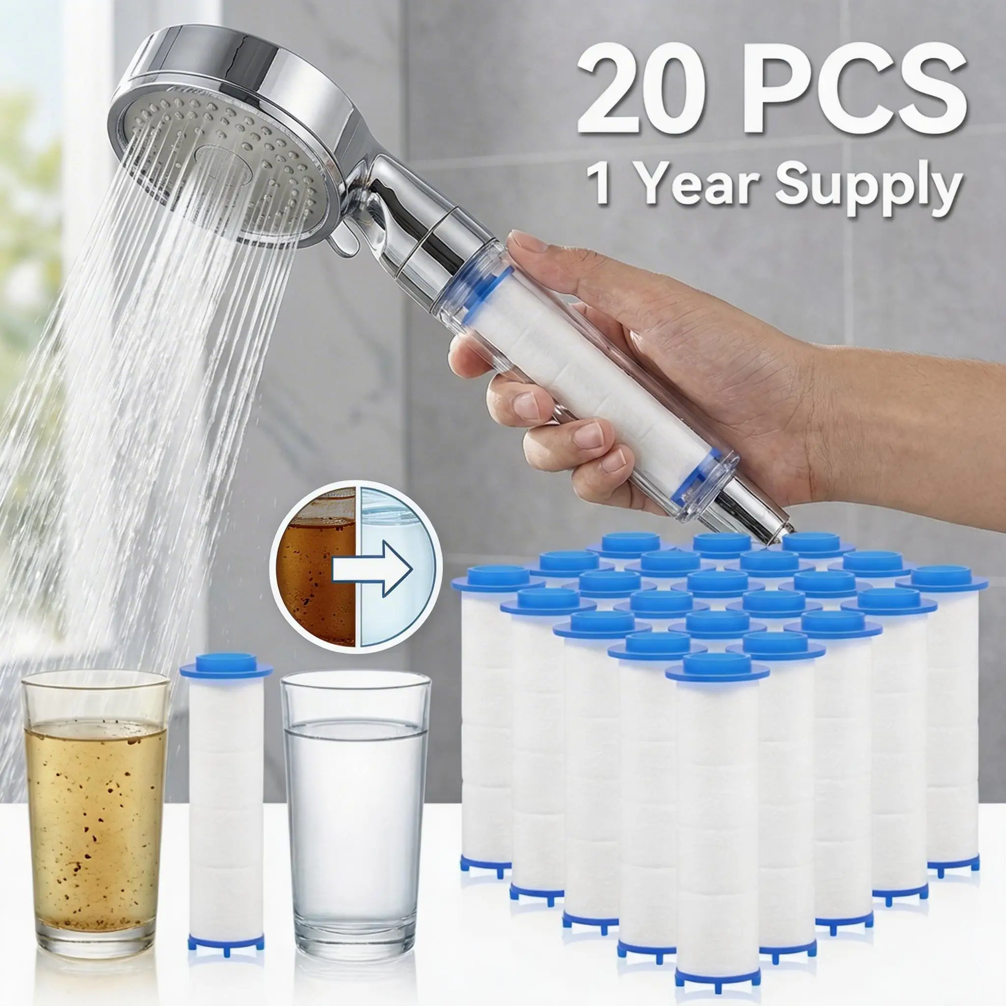 Water Filter Cartridge - 20Pcs Shower Head Filter PP Cotton