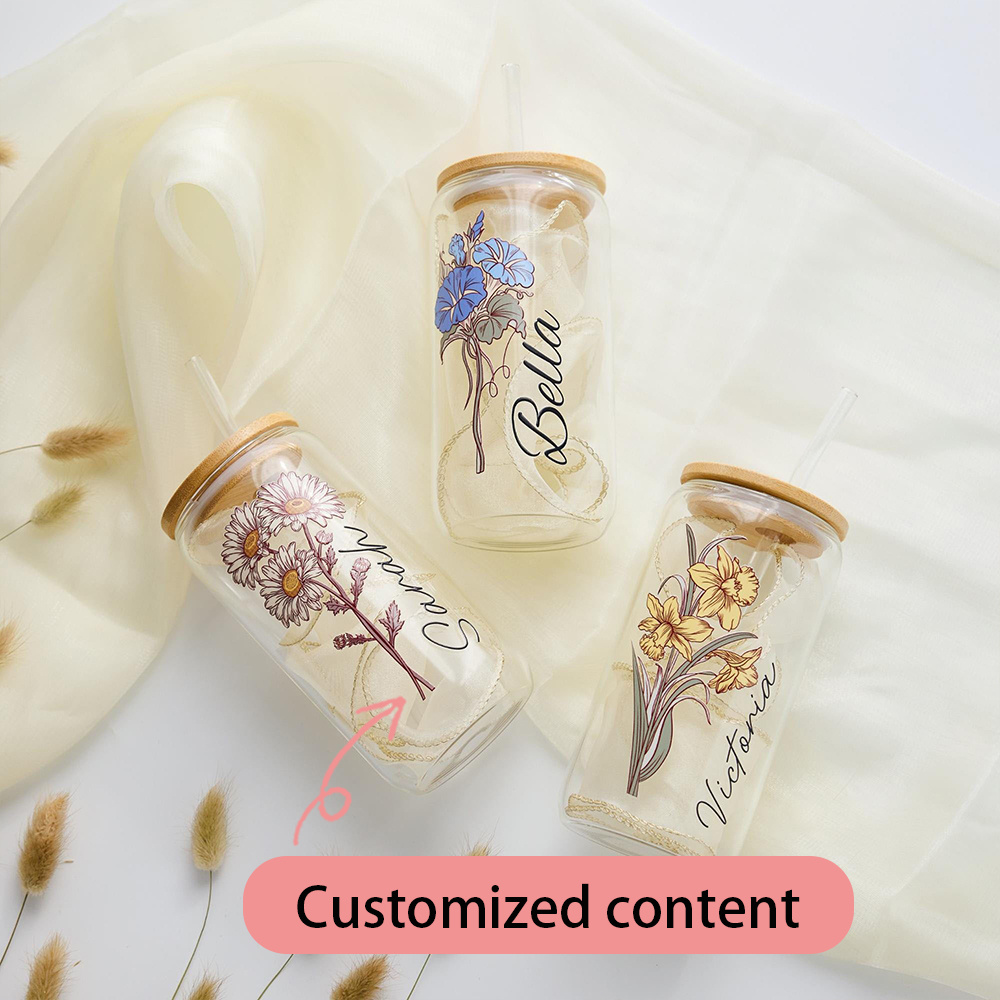 Custom Birth Flower Glass Can  - đánh giá và giá Coffee Equipment With Name