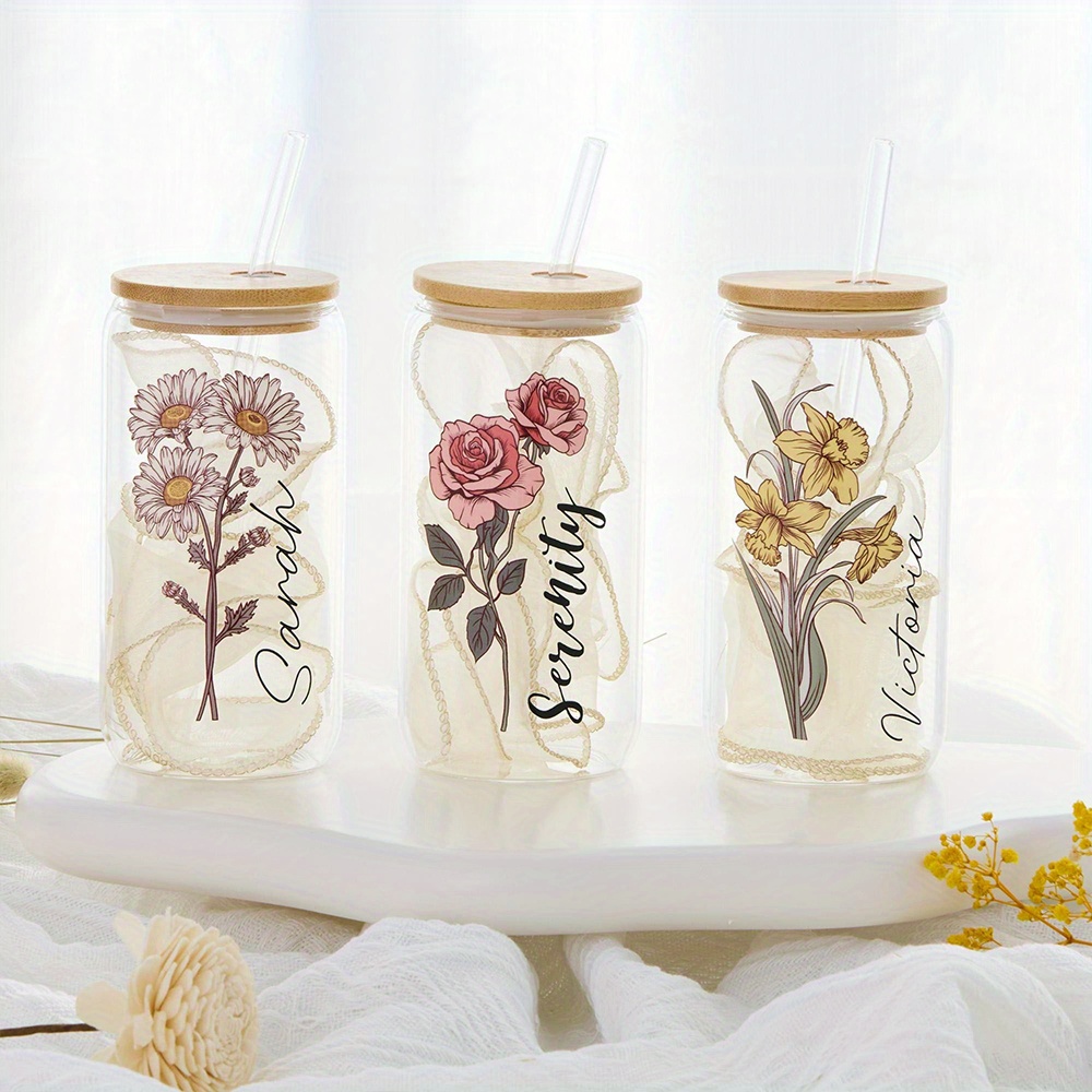 Custom Birth Flower Glass Can  - đánh giá và giá Coffee Equipment With Name