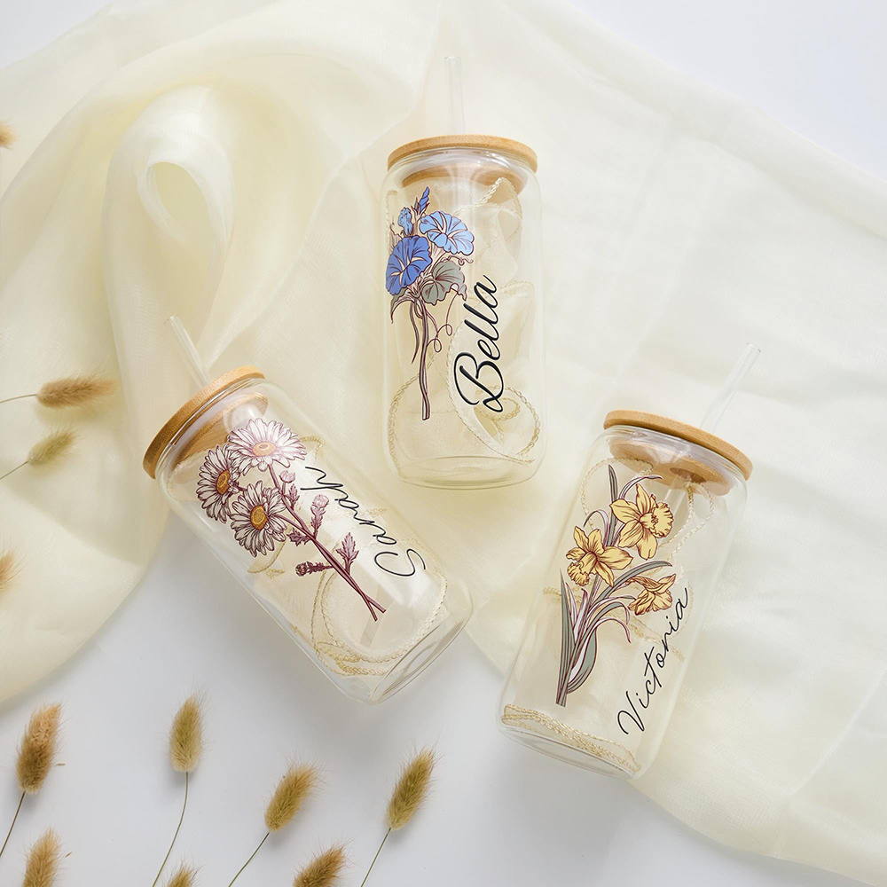 Custom Birth Flower Glass Can  - đánh giá và giá Coffee Equipment With Name
